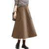 imagechouyatou Womens Winter Quilted Long Skirt Elastic Waist ALine Insulated Swing Midi Skirt with PocketsCoffee Brown