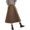 imagechouyatou Womens Winter Quilted Long Skirt Elastic Waist ALine Insulated Swing Midi Skirt with PocketsCoffee Brown