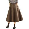 imagechouyatou Womens Winter Quilted Long Skirt Elastic Waist ALine Insulated Swing Midi Skirt with PocketsCoffee Brown