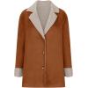 imagechouyatou Womens Winter Sherpa Lined Faux Suede Leather Jacket Oversized Notch Lapel Mid Long OvercoatBrown