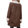 imagechouyatou Womens Winter Sherpa Lined Faux Suede Leather Jacket Oversized Notch Lapel Mid Long OvercoatCoffee