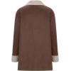 imagechouyatou Womens Winter Sherpa Lined Faux Suede Leather Jacket Oversized Notch Lapel Mid Long OvercoatCoffee