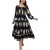 imageWomens 2024 Fall Casual Long Sleeve Square Neck Elastic High Waist Flowy Tiered Aline Maxi DressNavy Blue Print