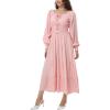 imageWomens 2024 Fall Casual Long Sleeve Square Neck Elastic High Waist Flowy Tiered Aline Maxi DressPink