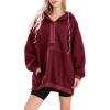imagechouyatou Women Fall Fuzzy Pullover Fleece Jacket Sweatshirt Casual Floral Winter Sherpa Hoodie Jacket with PocketWine Red