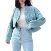 imagechouyatou Women Winter Warm Puffer Padded Jacket Quilted Down Button Down Collarless Cropped Short CoatsBlue