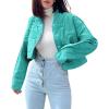 imagechouyatou Women Winter Warm Puffer Padded Jacket Quilted Down Button Down Collarless Cropped Short CoatsGreen