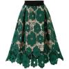 imagechouyatou Womens Beautiful HollowOut Floral Lace High Waisted ALine Midi Long SkirtGreen