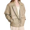 imagechouyatou Womens Button Down Faux Leather Jacket Notched Lapel PU Leather Coat with PocketsKhaki