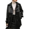 imagechouyatou Womens Casual Lapel Double Breasted Pu Faux Leather Jacket Reversible Trench CoatBlack