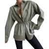 imagechouyatou Womens Casual Long Sleeve Button Down Shirts Pu Faux Leather Peplum JacketMatcha Green