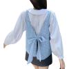 imagechouyatou Womens Cute Backless Sweater Vest Reversible Back Tie Knot Crewneck Sleeveless Knit Tank TopsBlue