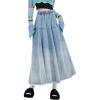 imagechouyatou Womens Distressed Elastic Waist Frayed Maxi Denim Skirt A Line Flared Pleated Long Jean SkirtBlue