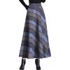 imagechouyatou Womens Elastic Waist Plaid Wool Blend Skirt Checkered Pattern A Line Pleated Wool Long Skirt with PocketsGray Blue
