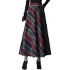 imagechouyatou Womens Elastic Waist Plaid Wool Blend Skirt Checkered Pattern A Line Pleated Wool Long Skirt with PocketsGreen