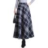 imagechouyatou Womens Elastic Waist Plaid Wool Blend Skirt Checkered Pattern A Line Pleated Wool Long Skirt with PocketsNavy Blue