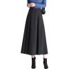 imagechouyatou Womens Elegant A Line Pleated Wool Skirt Swing High Waist Midi Long Skirt with PocketsGrey