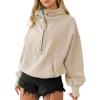 imagechouyatou Womens Fall Casual Half Zip Hoodie Long Sleeve Oversized Drawstring Hooded Pullover Sweatshirt TopsApricot