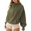 imagechouyatou Womens Fall Casual Half Zip Hoodie Long Sleeve Oversized Drawstring Hooded Pullover Sweatshirt TopsArmy Green