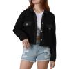 imagechouyatou Womens Fall Cropped Waffle Knit Shacket Jacket Button Down Shirt TopsBlack