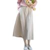 imagechouyatou Womens Fall Elastic High Waisted Corduroy Skirt Winter ALine Pleated Midi Long SkirtBeige