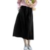 imagechouyatou Womens Fall Elastic High Waisted Corduroy Skirt Winter ALine Pleated Midi Long SkirtBlack