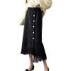imagechouyatou Womens Fall Winter Elegant Houndstooth Tassels Fringe Knit Skirt Elastic A Line Long Midi Sweater SkirtBlack