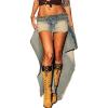 imagechouyatou Womens Sexy Y2k Irregular High Low Denim Skirt Distressed Frayed ALine Pocket Jean Long SkirtBlue