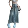 imagechouyatou Womens Summer Casual Flared High Waist Long Jean Skirt ALine Maxi Frayed Denim SkirtBlue