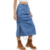 imagechouyatou Womens Vintage Washed Cargo Skirt ALine Adjustable Midi Long Denim Jean Skirt with DrawstringBlue