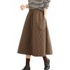 imagechouyatou Womens Winter Quilted Long Skirt Elastic Waist ALine Insulated Swing Midi Skirt with PocketsCoffee Brown