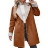 imagechouyatou Womens Winter Sherpa Lined Faux Suede Leather Jacket Oversized Notch Lapel Mid Long OvercoatBrown