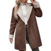 imagechouyatou Womens Winter Sherpa Lined Faux Suede Leather Jacket Oversized Notch Lapel Mid Long OvercoatCoffee
