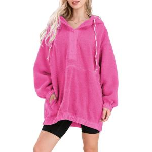 imagechouyatou Women Fall Fuzzy Pullover Fleece Jacket Sweatshirt Casual Floral Winter Sherpa Hoodie Jacket with PocketRose