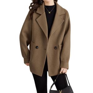 imagechouyatou Womens Fall Casual Waffle Knit Coat Notch Lapel Button Down Office Formal Blazer JacketCoffee