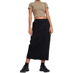 imagechouyatou Womens Summer Fashion Long Y2k Cargo Skirt ALine Midi Skirt with Cargo PocketsBlack