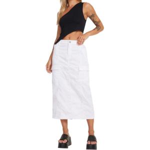 imagechouyatou Womens Summer Fashion Long Y2k Cargo Skirt ALine Midi Skirt with Cargo PocketsWhite