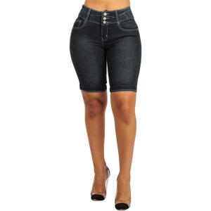 imagechouyatou Womens Summer Stretchy Fit Skinny Leg Butt Lift Bermuda Denim ShortsBlack