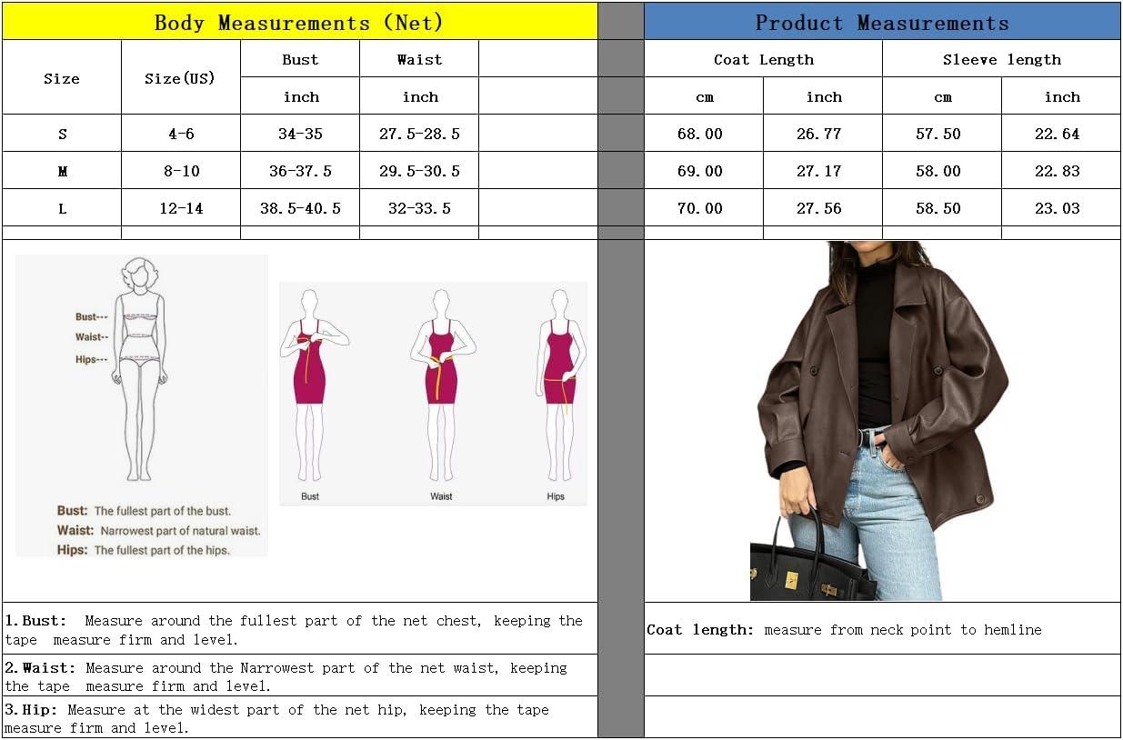 imagechouyatou Womens Vintage Faux Leather Bomber Jacket Double Breasted Oversized Coat Motorcycle JacketBrown