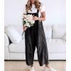 imagechouyatou Women Loose Adjustable Strap Denim Bib Overall Jeans Distressed Wide Leg Baggy Overalls JumpsuitBlack