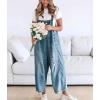 imagechouyatou Women Loose Adjustable Strap Denim Bib Overall Jeans Distressed Wide Leg Baggy Overalls JumpsuitBlue