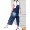 imagechouyatou Women Loose Adjustable Strap Denim Bib Overall Jeans Distressed Wide Leg Baggy Overalls JumpsuitDark Blue