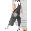imagechouyatou Women Loose Adjustable Strap Denim Bib Overall Jeans Distressed Wide Leg Baggy Overalls JumpsuitGrey