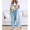imagechouyatou Women Loose Adjustable Strap Denim Bib Overall Jeans Distressed Wide Leg Baggy Overalls JumpsuitLight Blue
