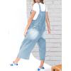 imagechouyatou Women Loose Adjustable Strap Denim Bib Overall Jeans Distressed Wide Leg Baggy Overalls JumpsuitLight Blue