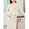 imagechouyatou Women Winter 2 Piece Sweater Skirt Sets Plaid Ribbed Knit Sweater Top Bodycon Midi Skirt OutfitsApricot