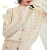 imagechouyatou Women Winter 2 Piece Sweater Skirt Sets Plaid Ribbed Knit Sweater Top Bodycon Midi Skirt OutfitsApricot
