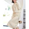 imagechouyatou Women Winter 2 Piece Sweater Skirt Sets Plaid Ribbed Knit Sweater Top Bodycon Midi Skirt OutfitsApricot