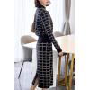 imagechouyatou Women Winter 2 Piece Sweater Skirt Sets Plaid Ribbed Knit Sweater Top Bodycon Midi Skirt OutfitsBlack