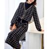 imagechouyatou Women Winter 2 Piece Sweater Skirt Sets Plaid Ribbed Knit Sweater Top Bodycon Midi Skirt OutfitsBlack